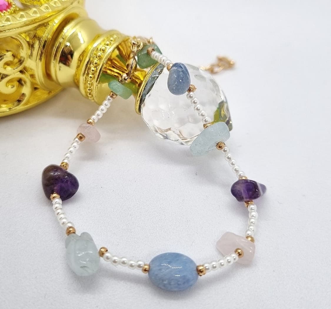 새제품. 핸드메이드 ) 천연석믹스 faux pearls Bracelet 상품이미지3