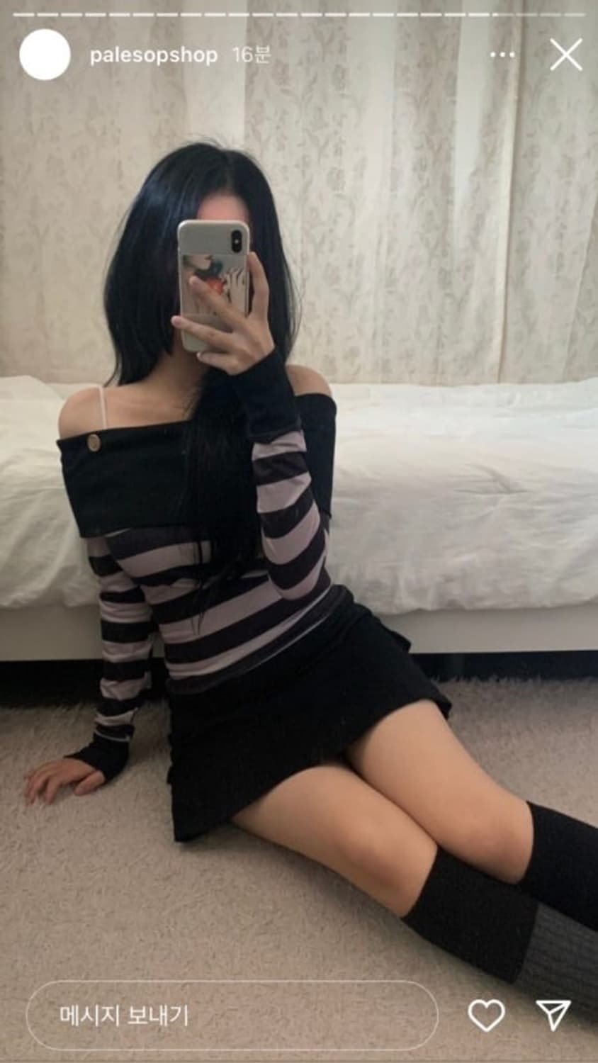 페일솝 스트라이프 버튼 오프숄더 펑크 y2k 핀터레스트 히메 갸루 상품이미지1