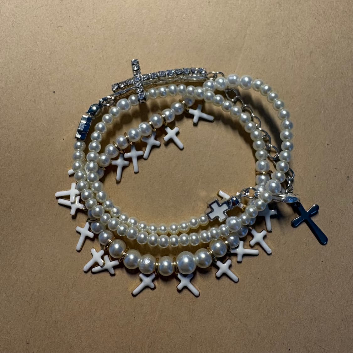 Pearl Cross Layered Bracelet 상품이미지1