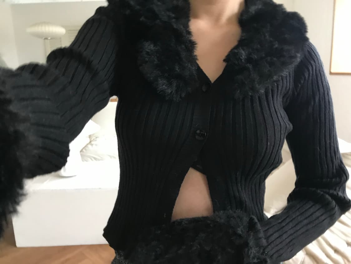 vintage black fur cardigan 상품이미지2