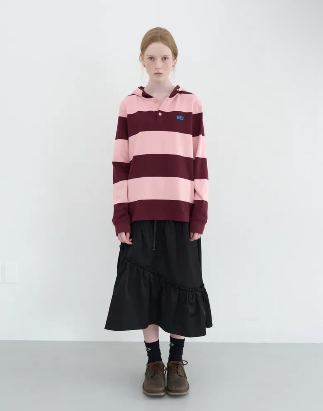 엔조블루스 enzoblues 코튼 셔링 스커트 블랙 상품이미지3