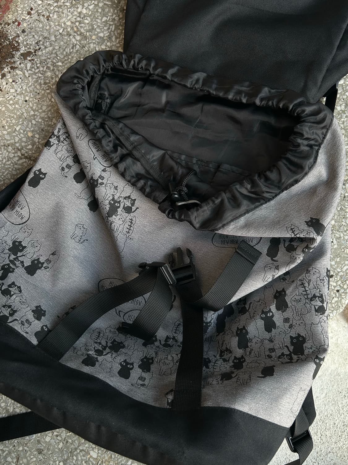 2000s Jpn 모리걸 고양이 프린팅 그레이 백팩  상품이미지3