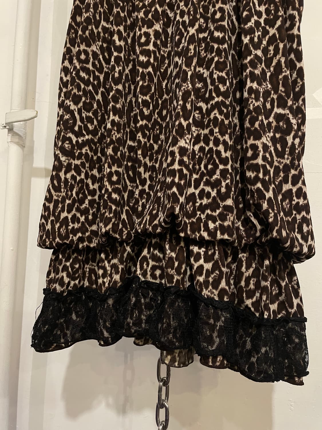 레오파드 패턴 레이스 브라운 슬리브리스 원피스 갸루 상품이미지6