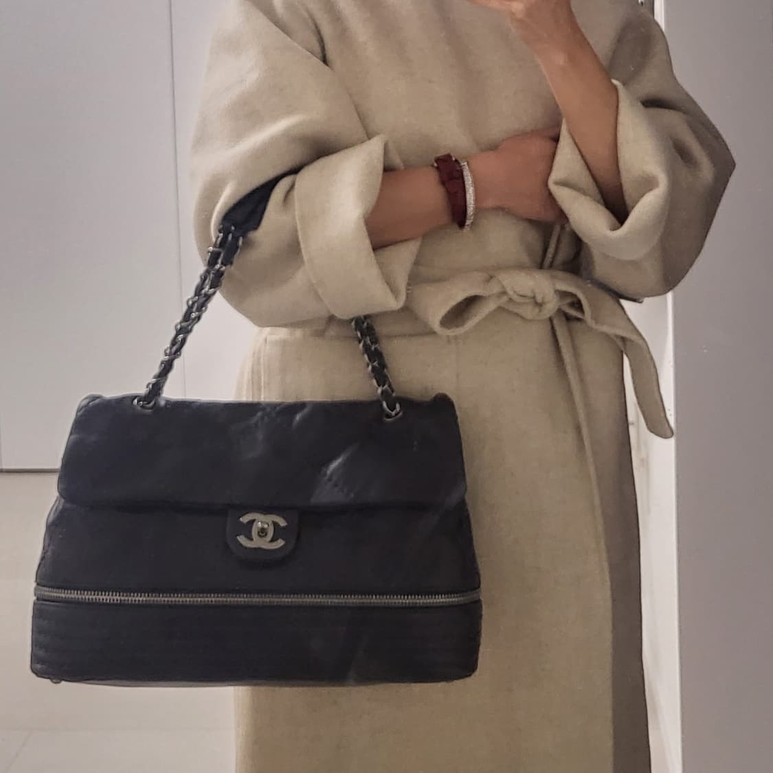 CHANEL 샤넬 정품 램스킨 CC 퀼팅 은장체인 투체인 숄더백 크로스백 상품이미지2