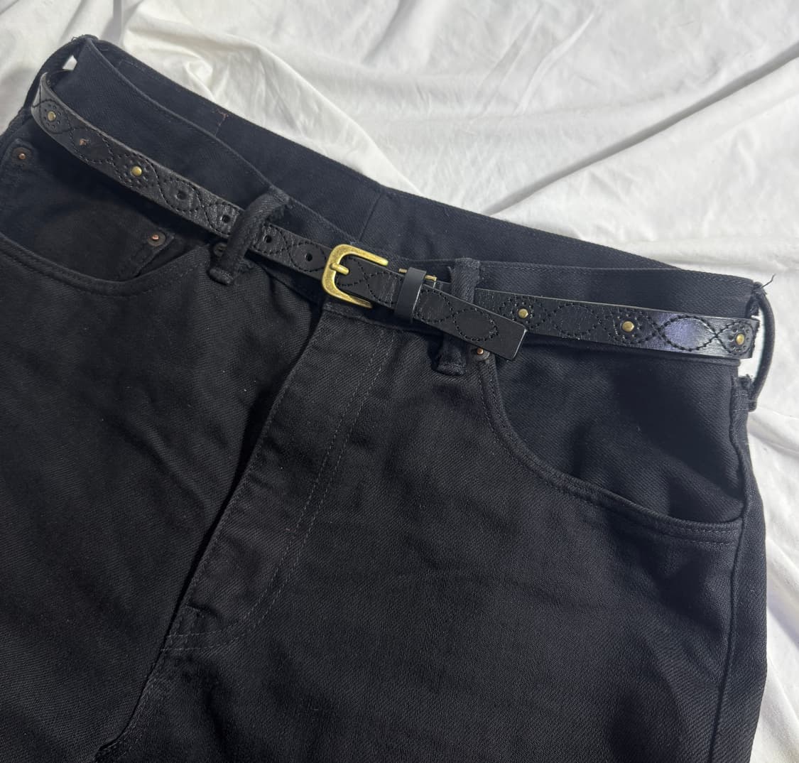 Michel klein 스티치 스터드 레더 벨트 웨스턴 상품이미지1