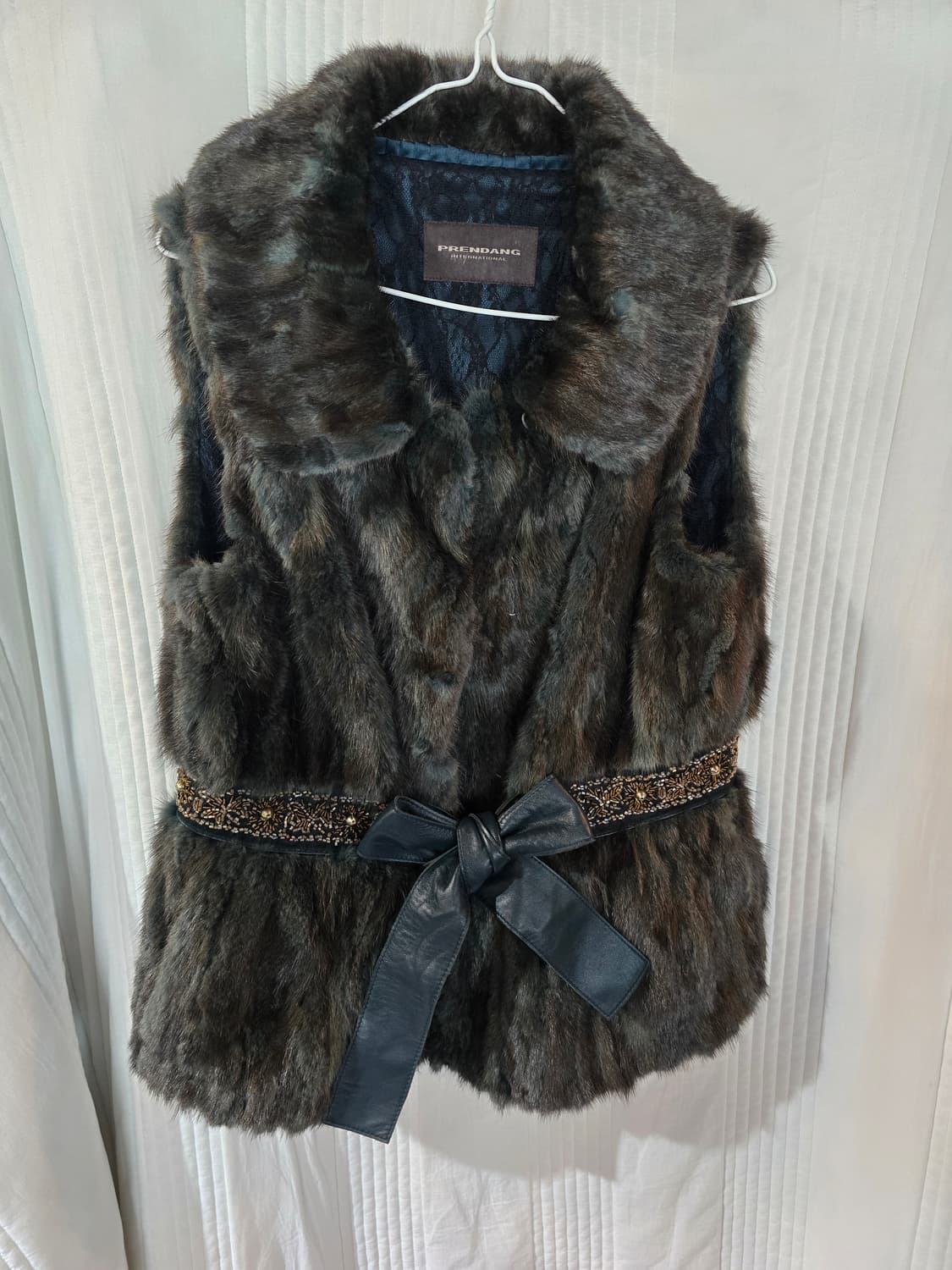 PRENDANG 퍼 베스트 밍크 조끼 리본 장식 상품이미지2