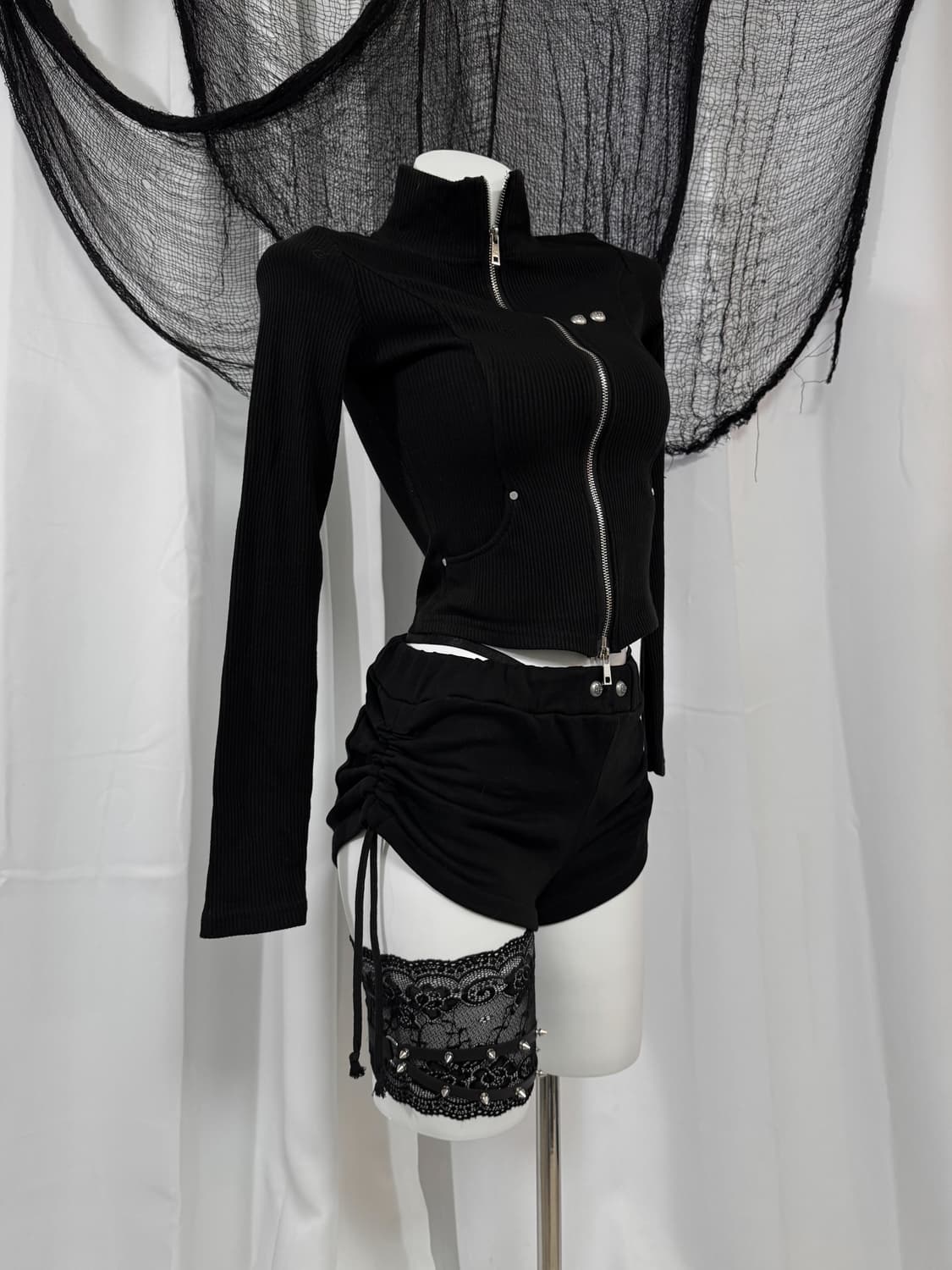 black purple zip up short pants set 상품이미지1