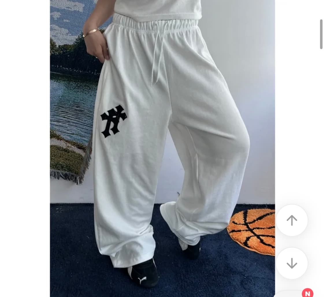 에이블리 남여공용 y2k 더 힙 크롬 패치 와이드 트레이닝 팬츠 (새상품 상품이미지2