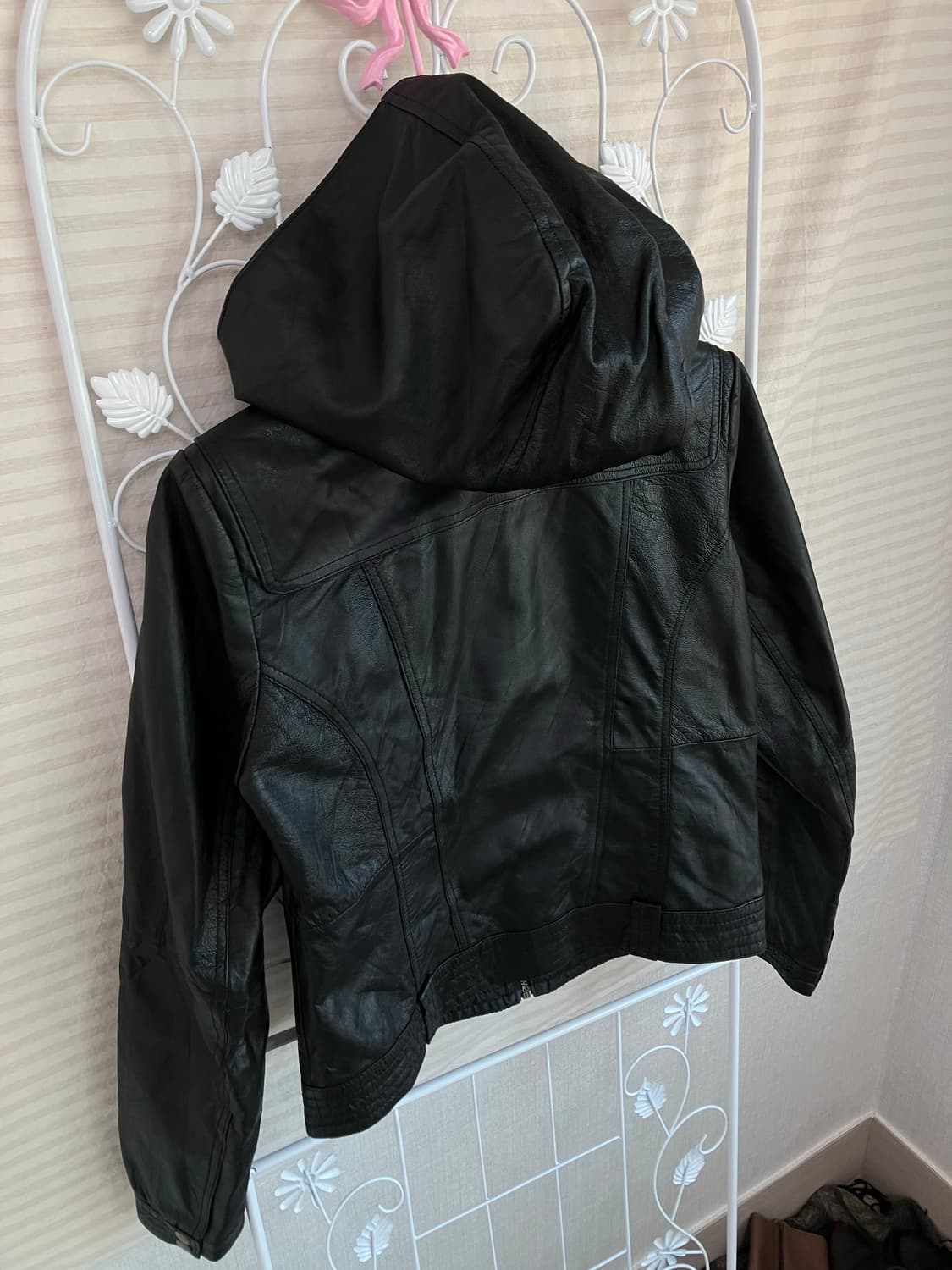 빈티지 블랙 후드 레더 자켓 y2k 스트릿 갸루 펑키 일본빈티지O-554 상품이미지5