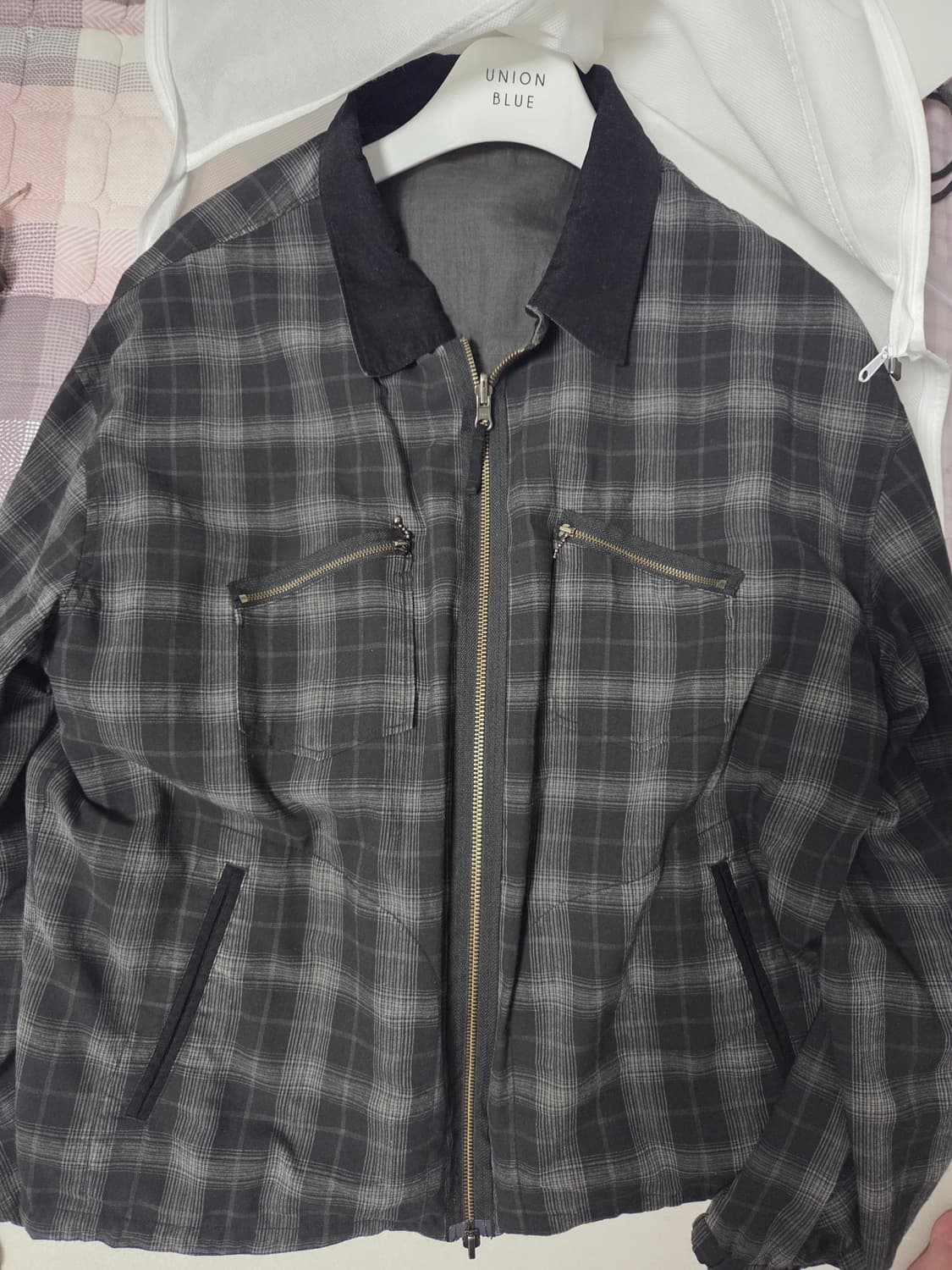 (4)폴리테루 라미체크 블루종 블랙/올리브 상품이미지1