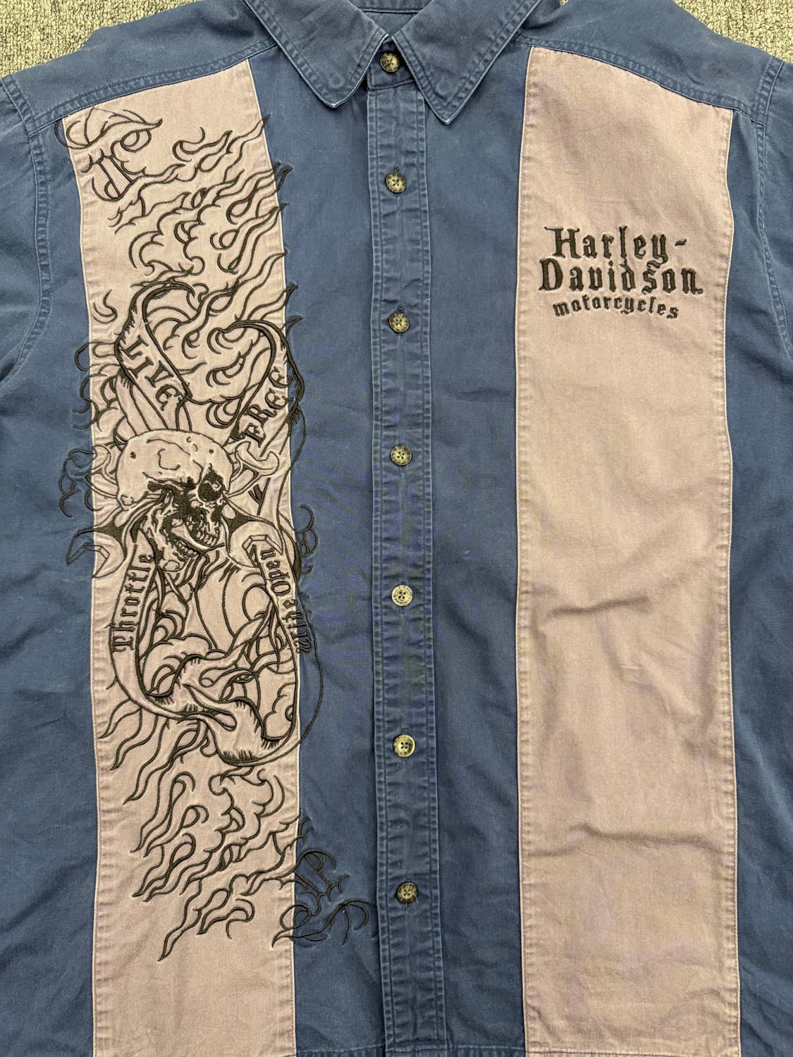 L)할리데이비슨 빈티지 스컬자수 프린팅 반팔 셔츠 상품이미지3