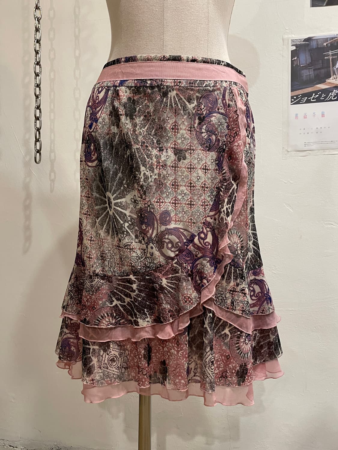 오리엔탈 플라워 패턴 핑크 스커트 상품이미지4