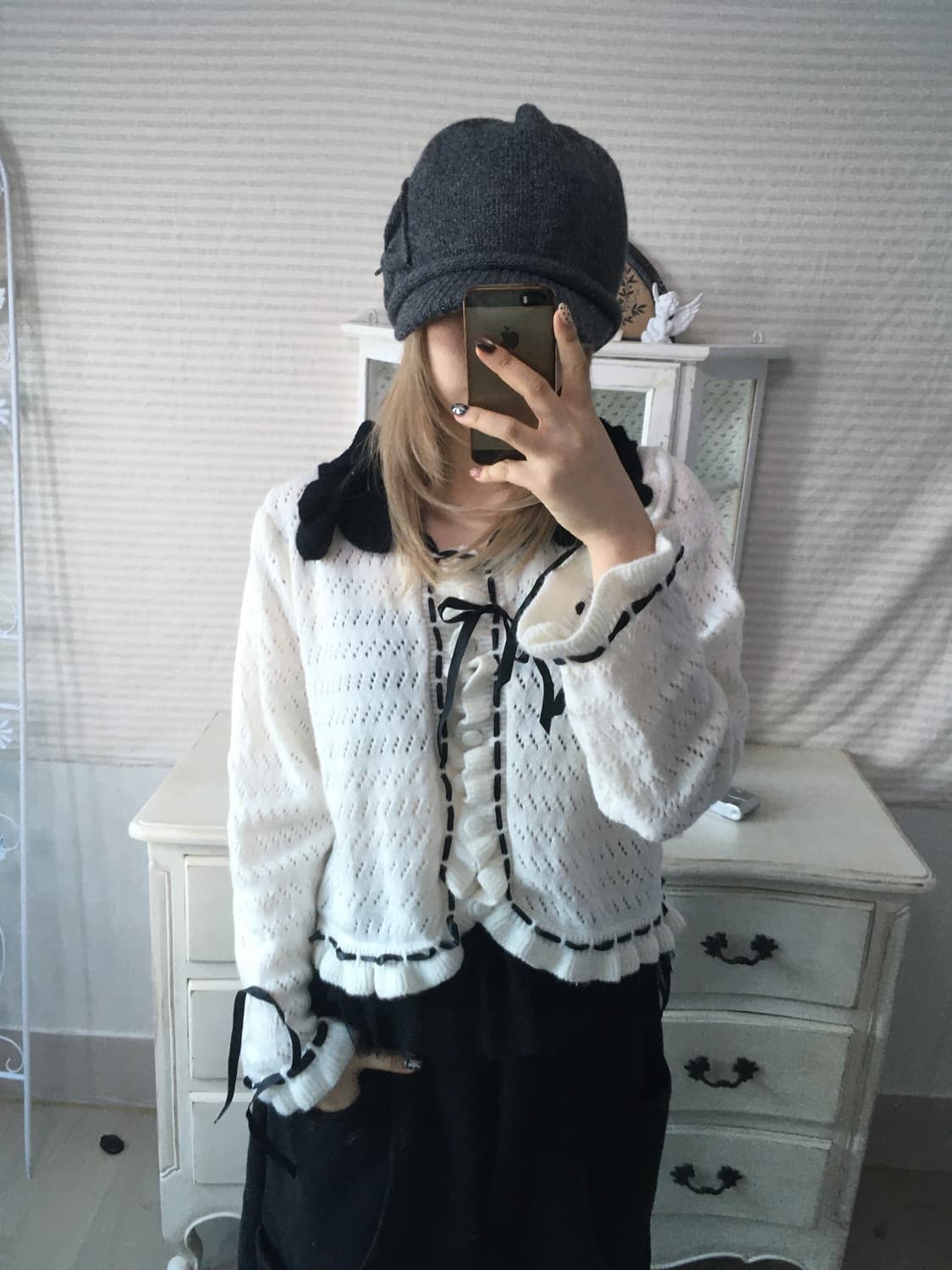 일본빈티지 고스로리 프릴 아이렛 니트 가디건 상품이미지3