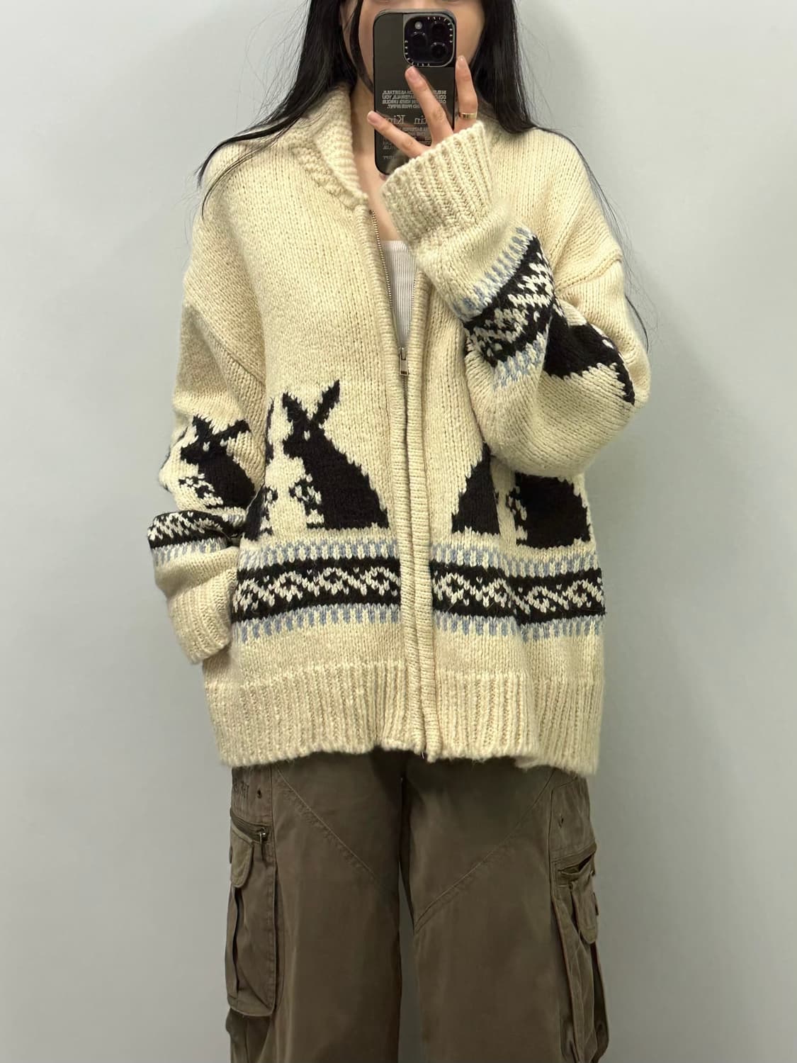 Vintage 노르딕 패턴 니트 집업 가디건  상품이미지1