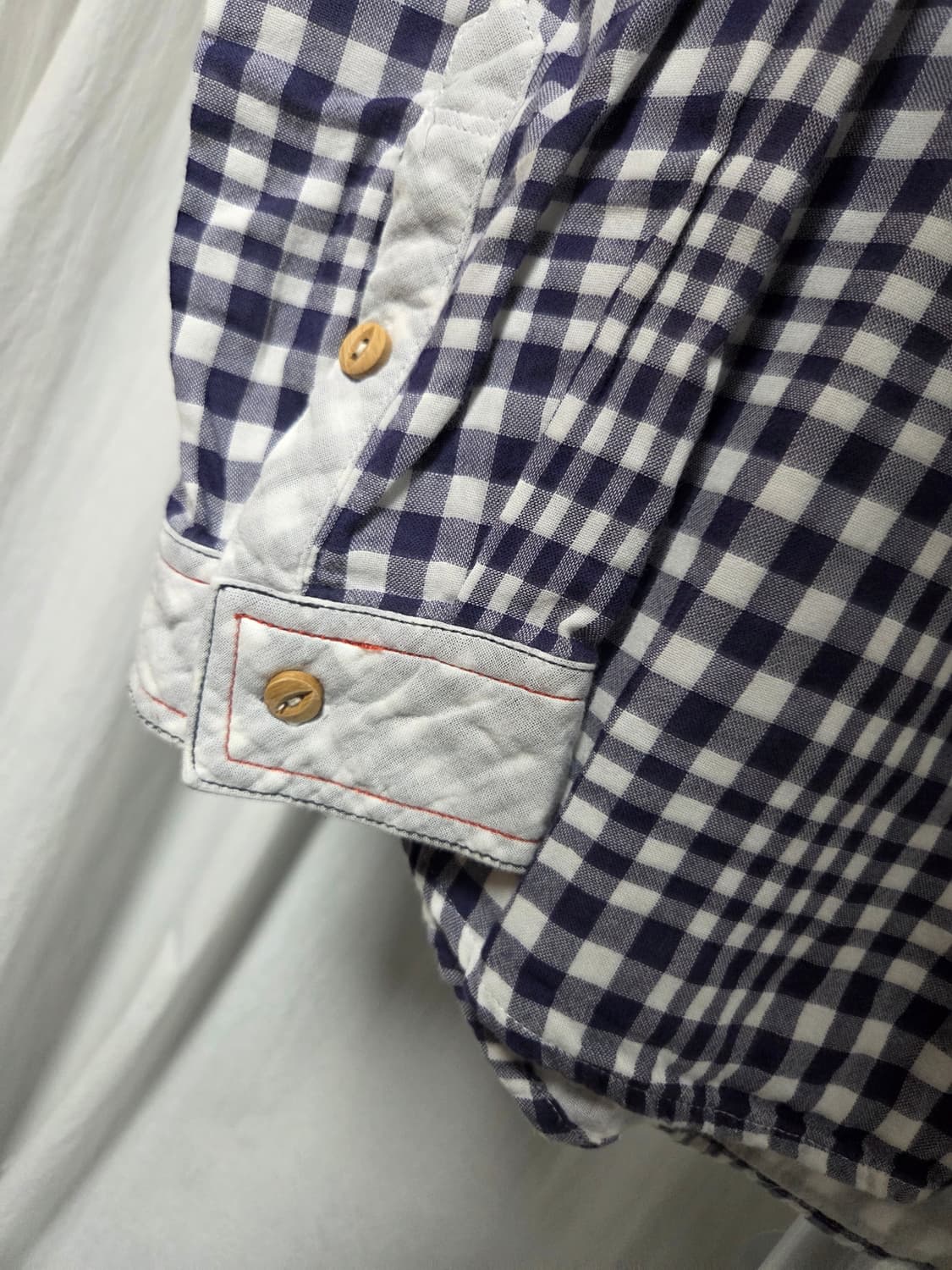 거즈 코튼 고양이 자수 깅엄체크 셔츠 상품이미지4