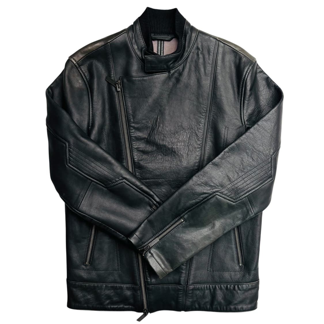 캘빈 클라인 투웨이 비대칭 블랙 레더 자켓 M 상품이미지1