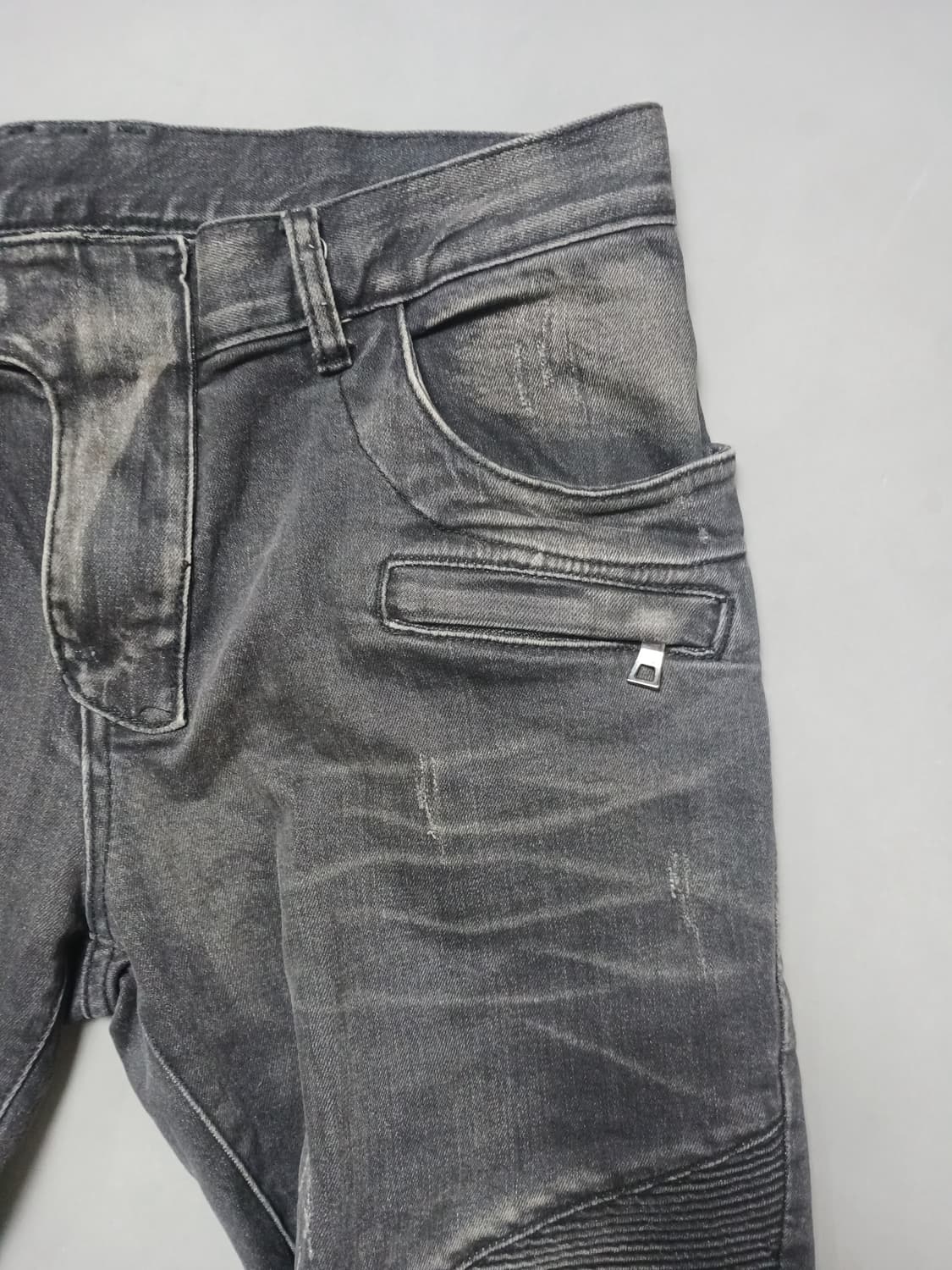 [34] 발망 데미지 워싱 블랙 바이커진 청바지 상품이미지4