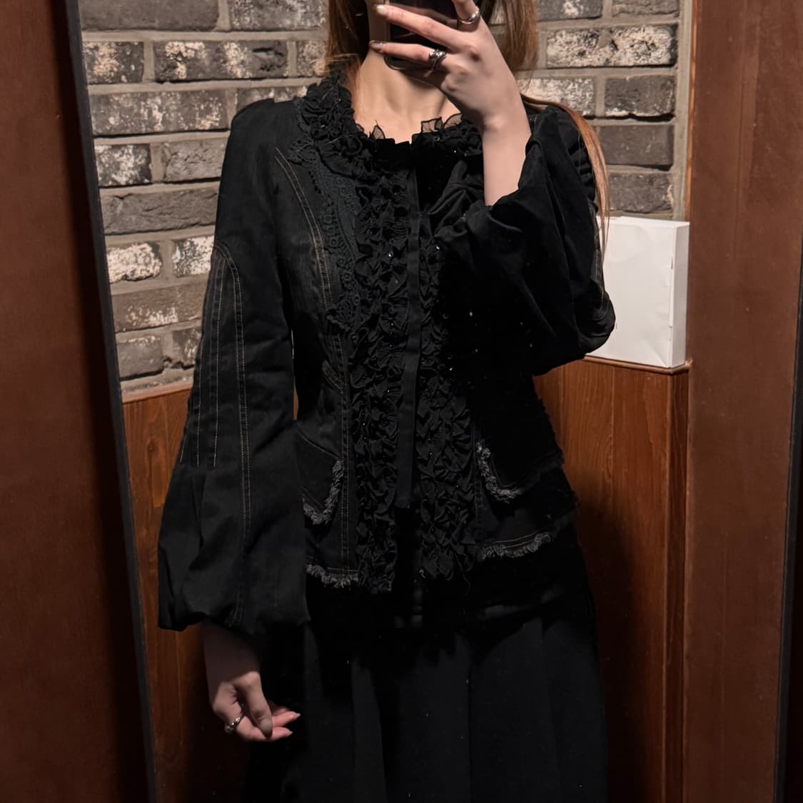 M) Milano 1th 프릴 & 레이스 디테일 벨슬리브 데님 자켓 상품이미지10