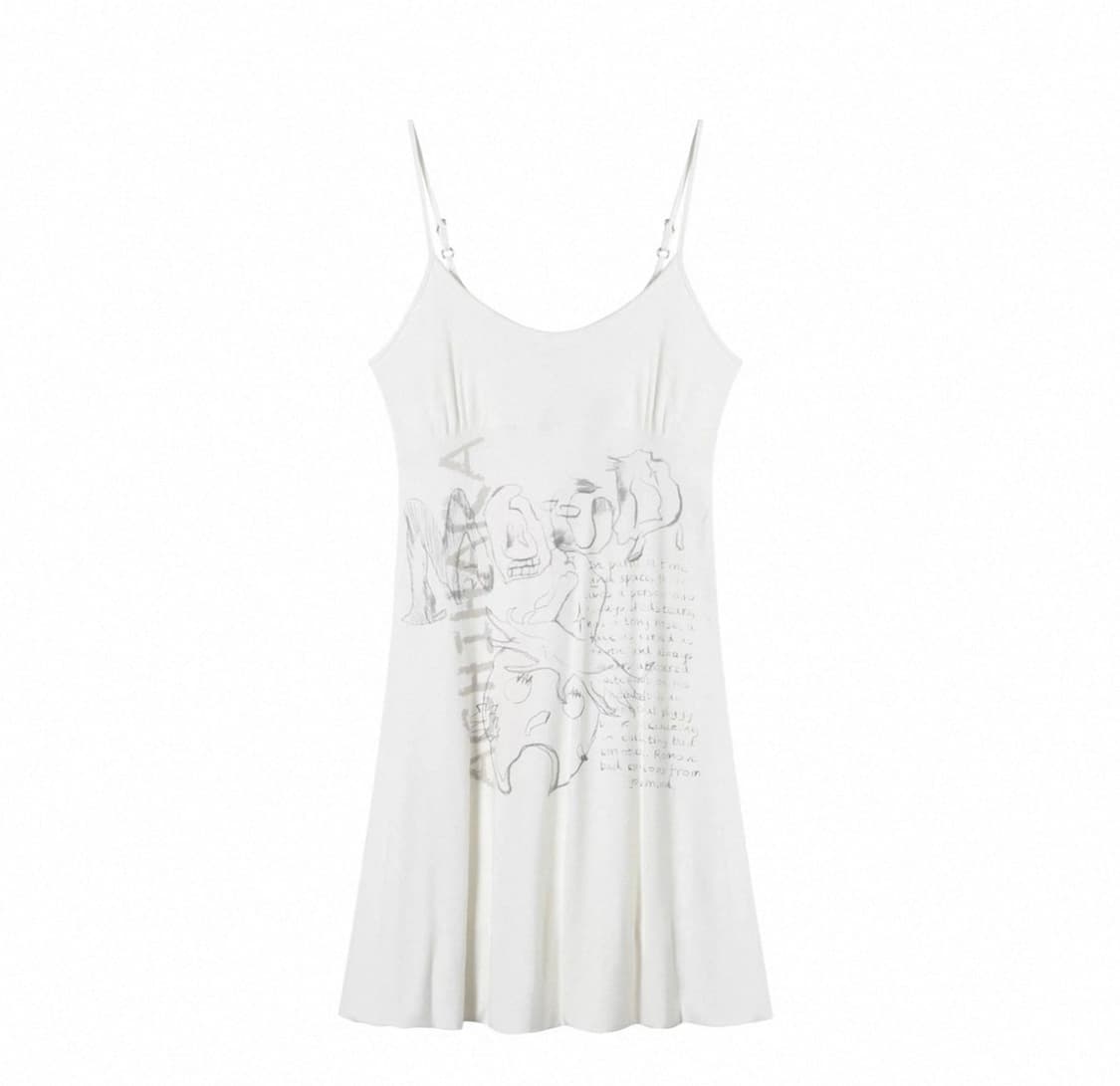 achihara 아치하라 중브 테스트매커니즘 화이트 벌룬 끈 원피스 상품이미지2