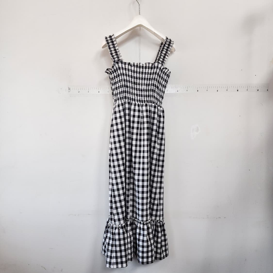 체크 롱 원피스 캉캉 스모크 상품이미지3