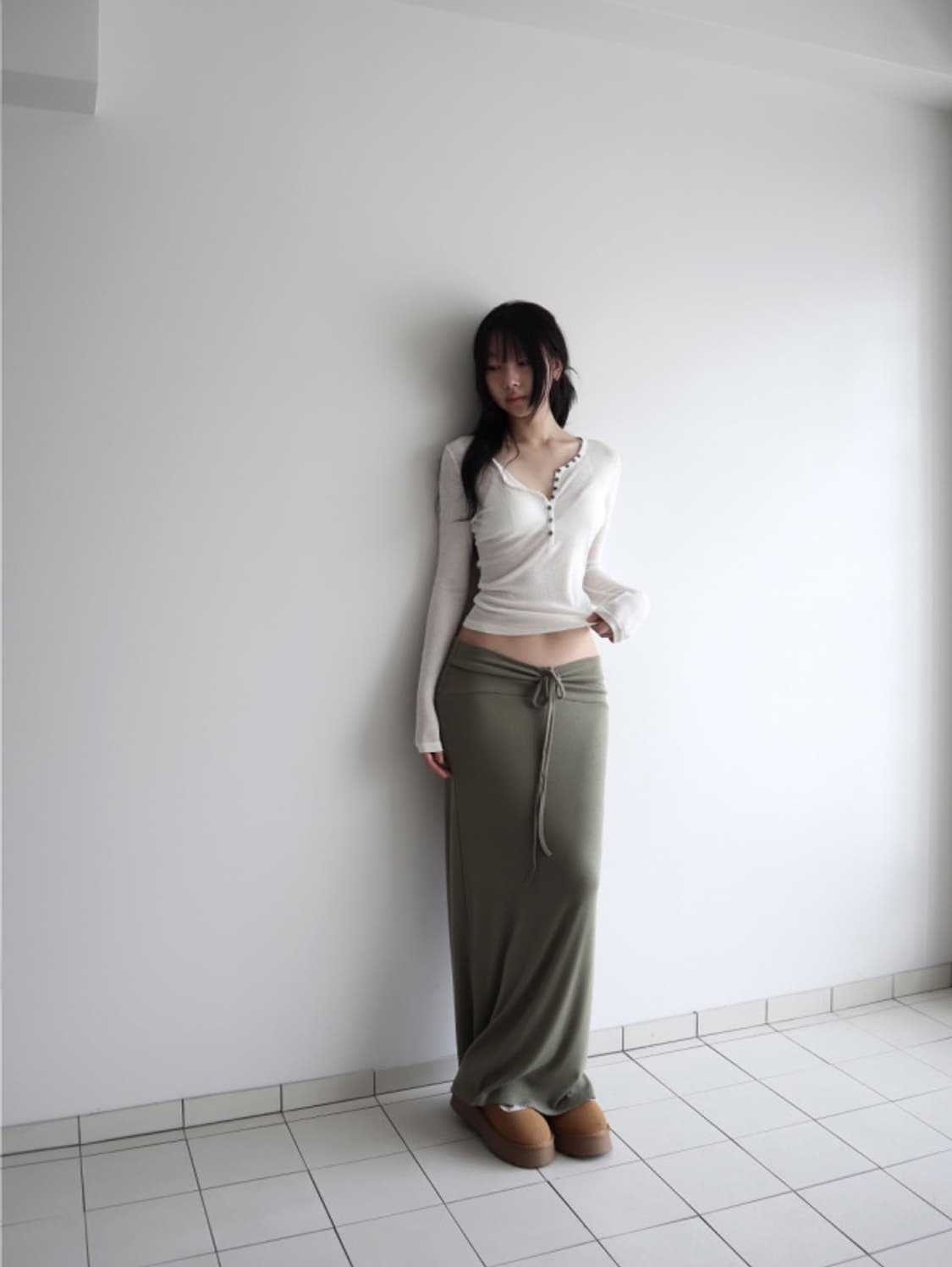 울30 텐셀 슬림핏 t shirt (아이보리/그레이) 상품이미지2