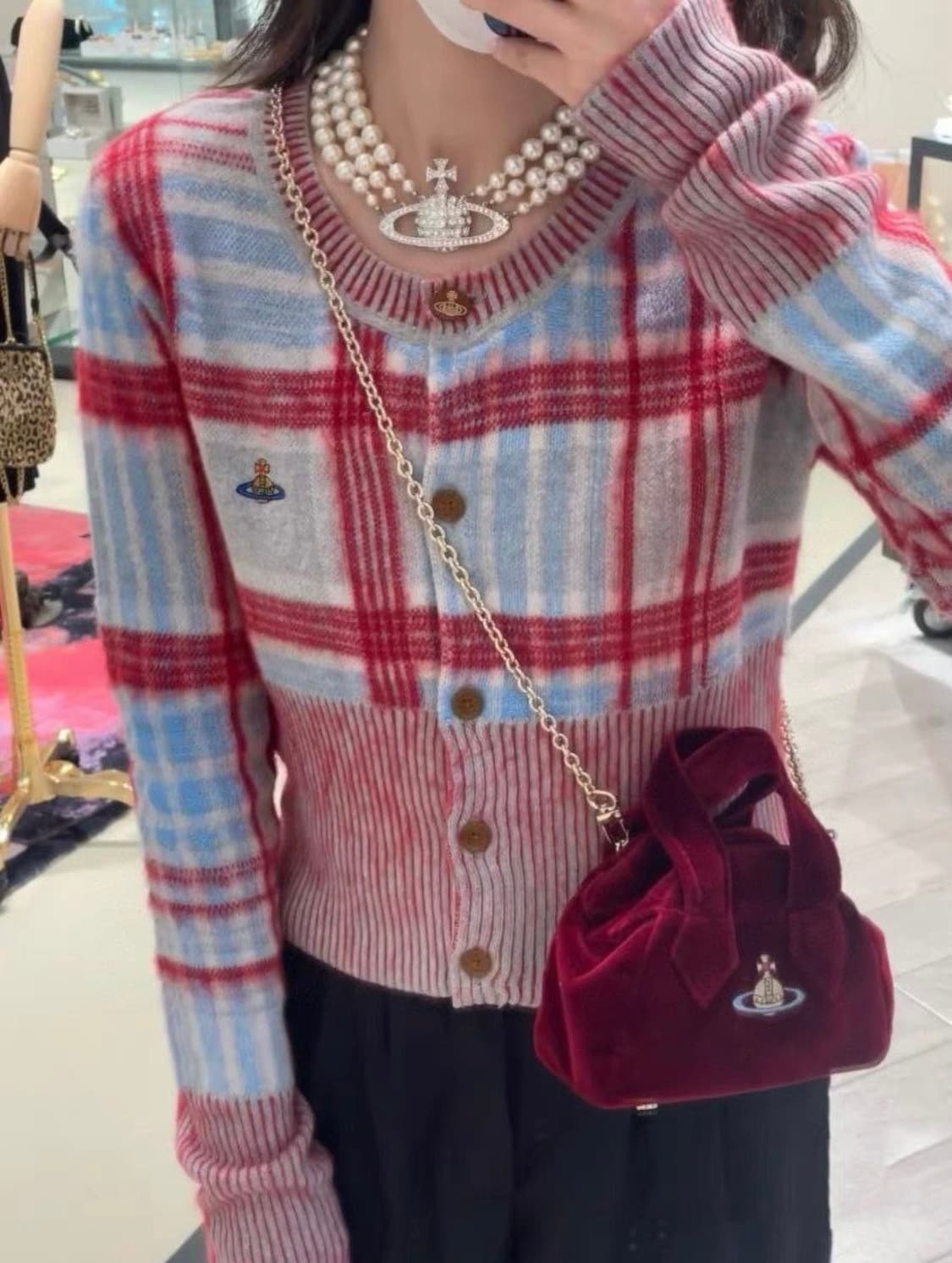 비비안웨스트우드 마드라스 체크 메리노울양모가디건 유일매물 상품이미지8