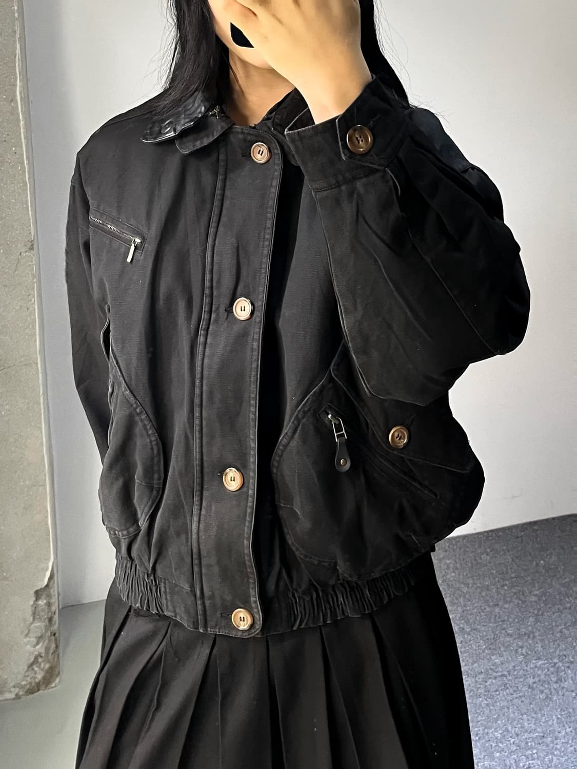 Hunderd 90's 레더 카라 봄버 상품이미지2