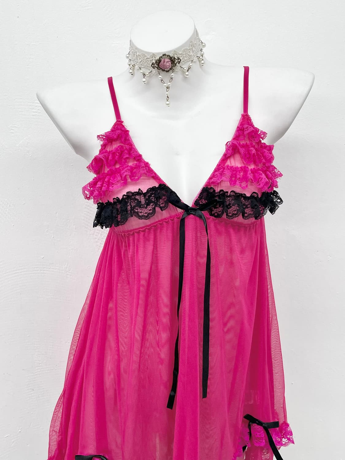 갸루 핫핑크 레이스 슬립 상품이미지2