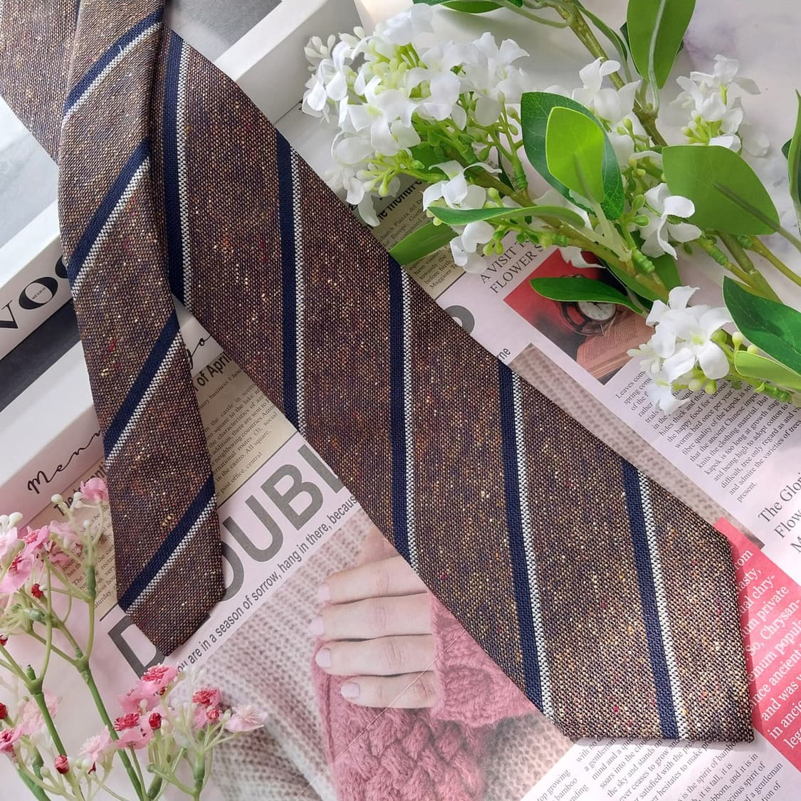 에스티듀퐁 넥타이 브라운 스트라이프 8.2cm A+등급 K2205 상품이미지3