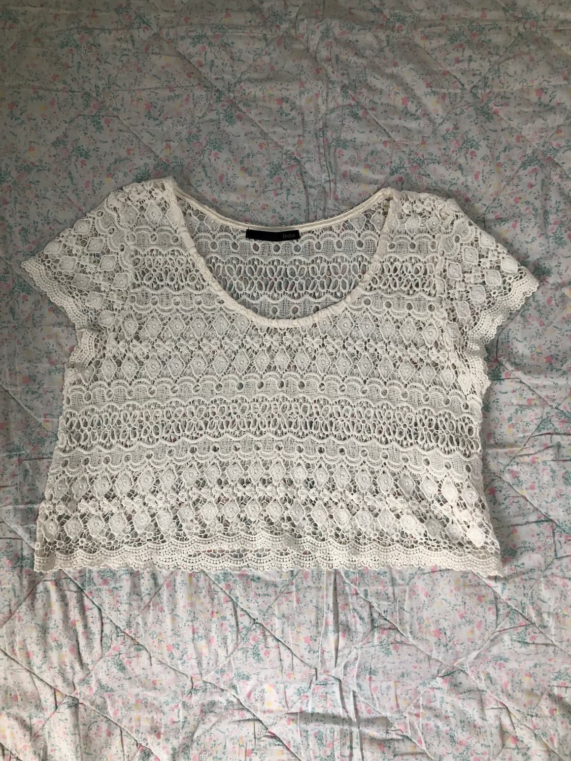 빈티지 크로쉐 크롭 반팔 니트 상품이미지3