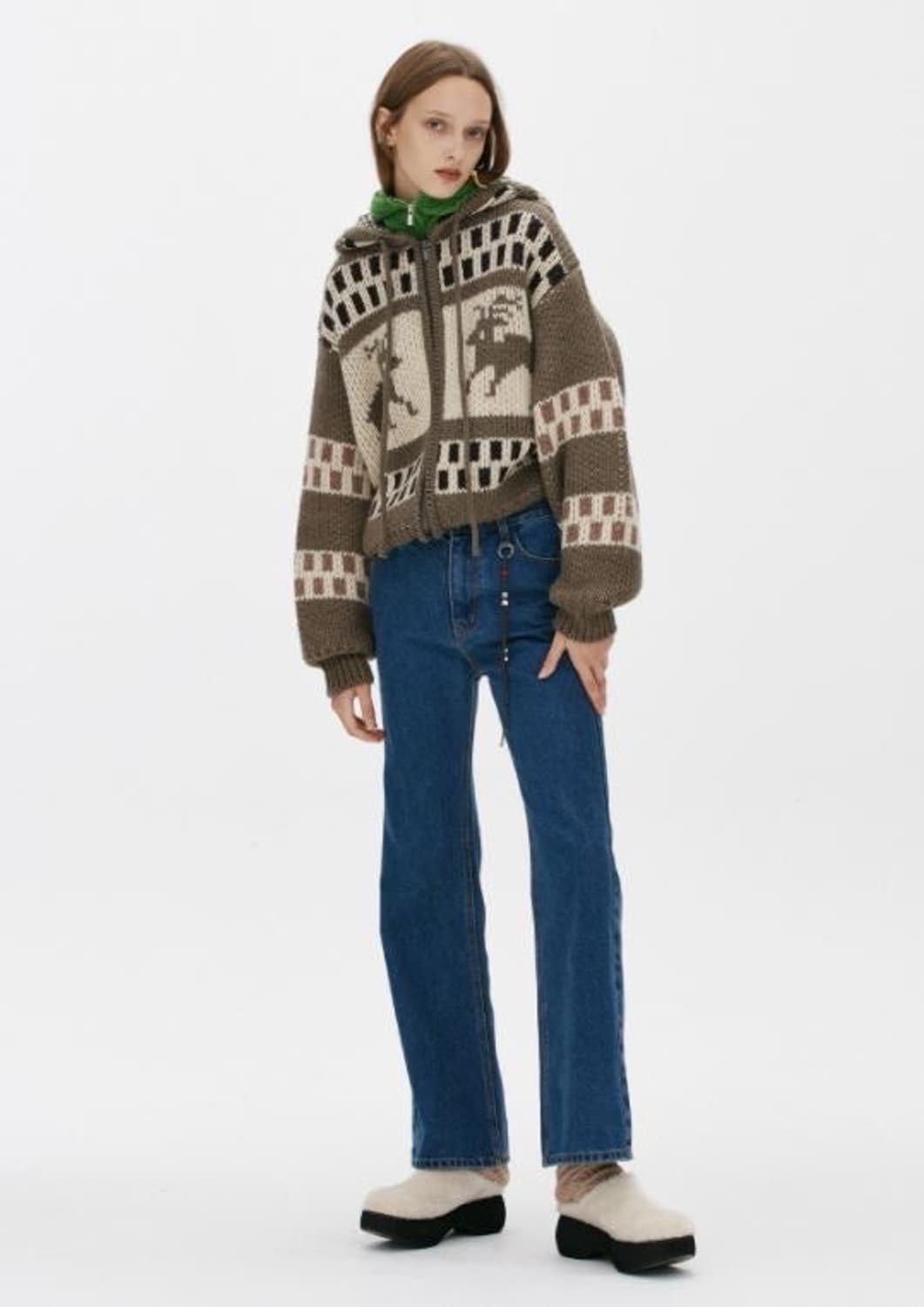 더오픈프로덕트TheOpenProduct 자카드 니트 집업 코위찬 후드집업 상품이미지3