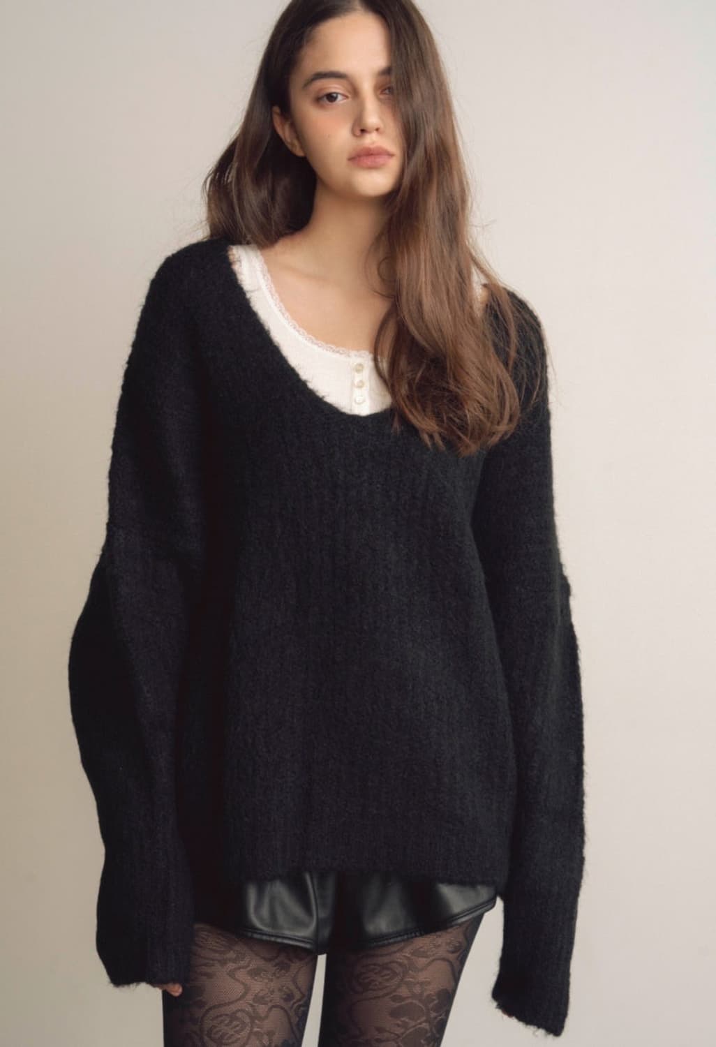 오브네어 스무스 알파카 니트 블랙 상품이미지1