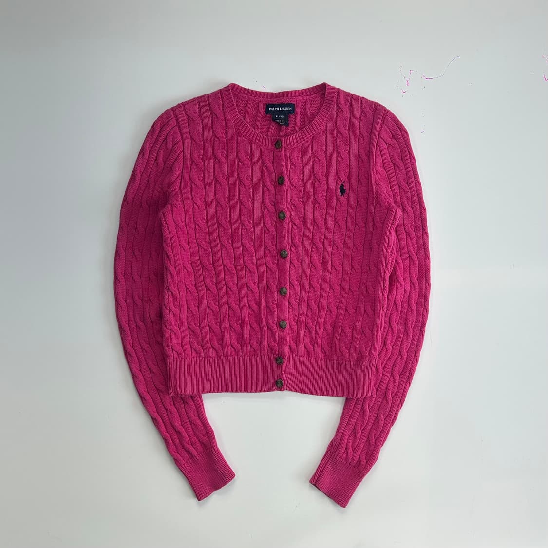 Polo 다크네이비 로고 핑크 케이블 니트 가디건 상품이미지3