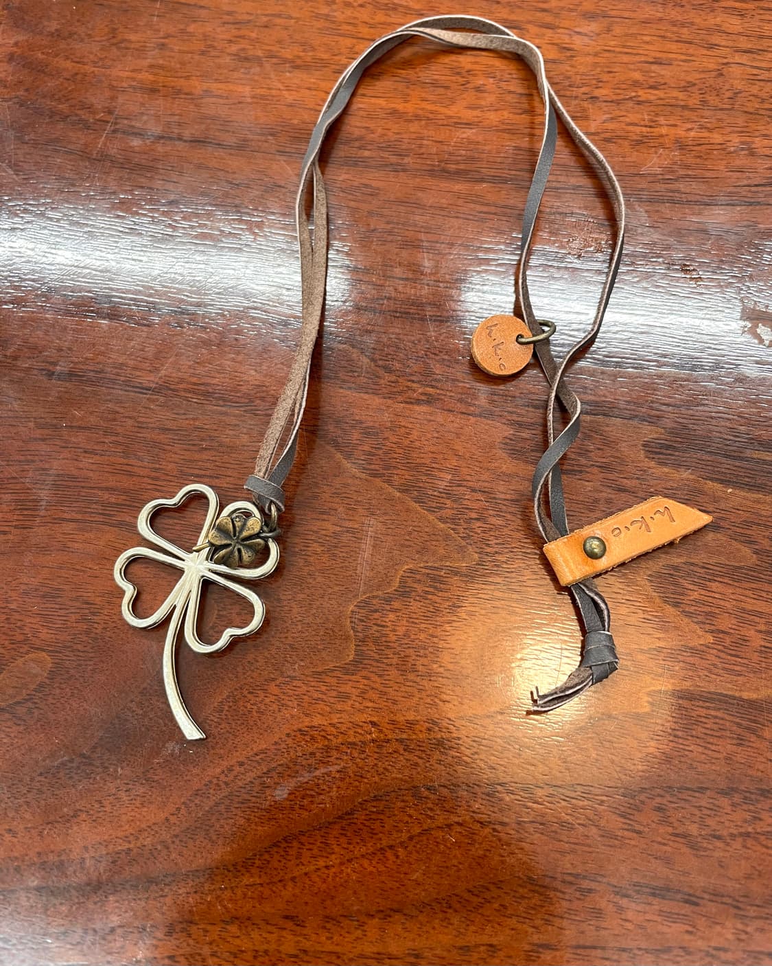 빈티지 클로버 팬던트 레더 스트랩 목걸이 상품이미지2