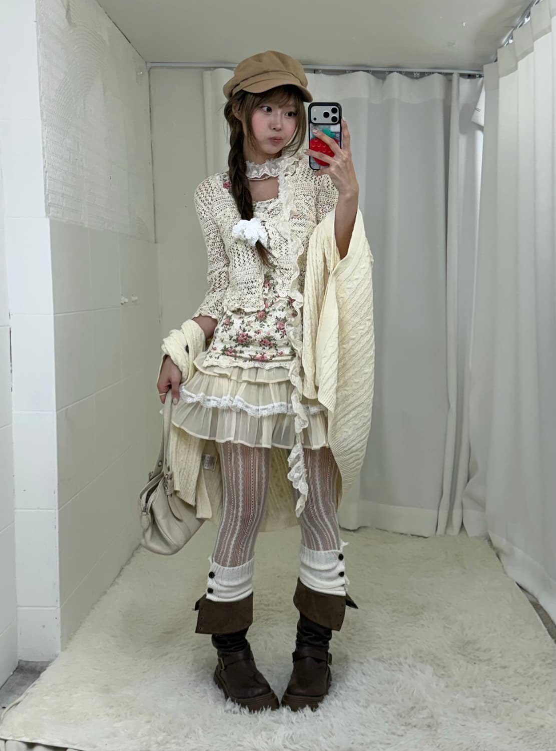 아이보리 핑크 페어리 갸루 히메 케이프 플라워 코디세트 상품이미지2