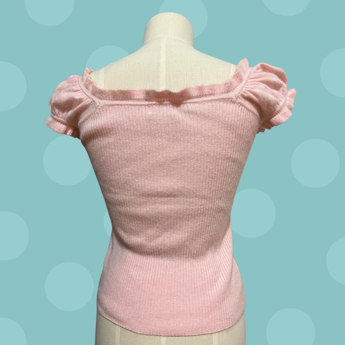 대장 빈티지 연핑크 반소매 퍼프 소매 니트 상품이미지4