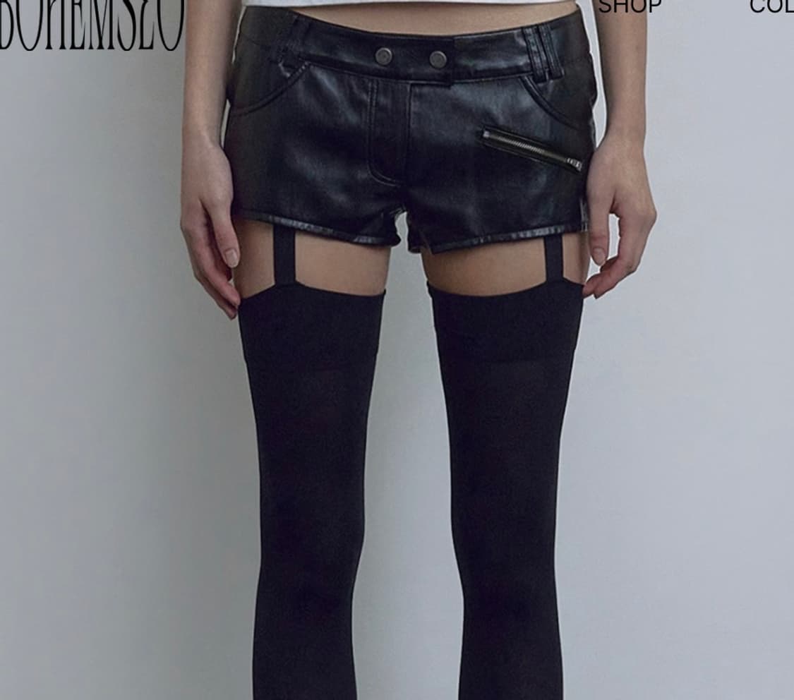 보헤미안서울 레더 마이크로 쇼츠 블랙 3사이즈 상품이미지1