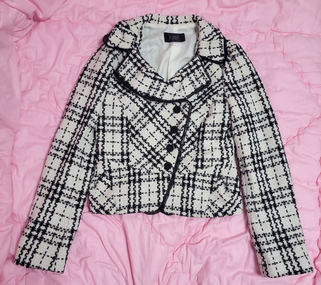 급처상태좋음!라인 샤넬느낌 테두리레이스 로즈단추 체크 공주자켓 레니본st 상품이미지2