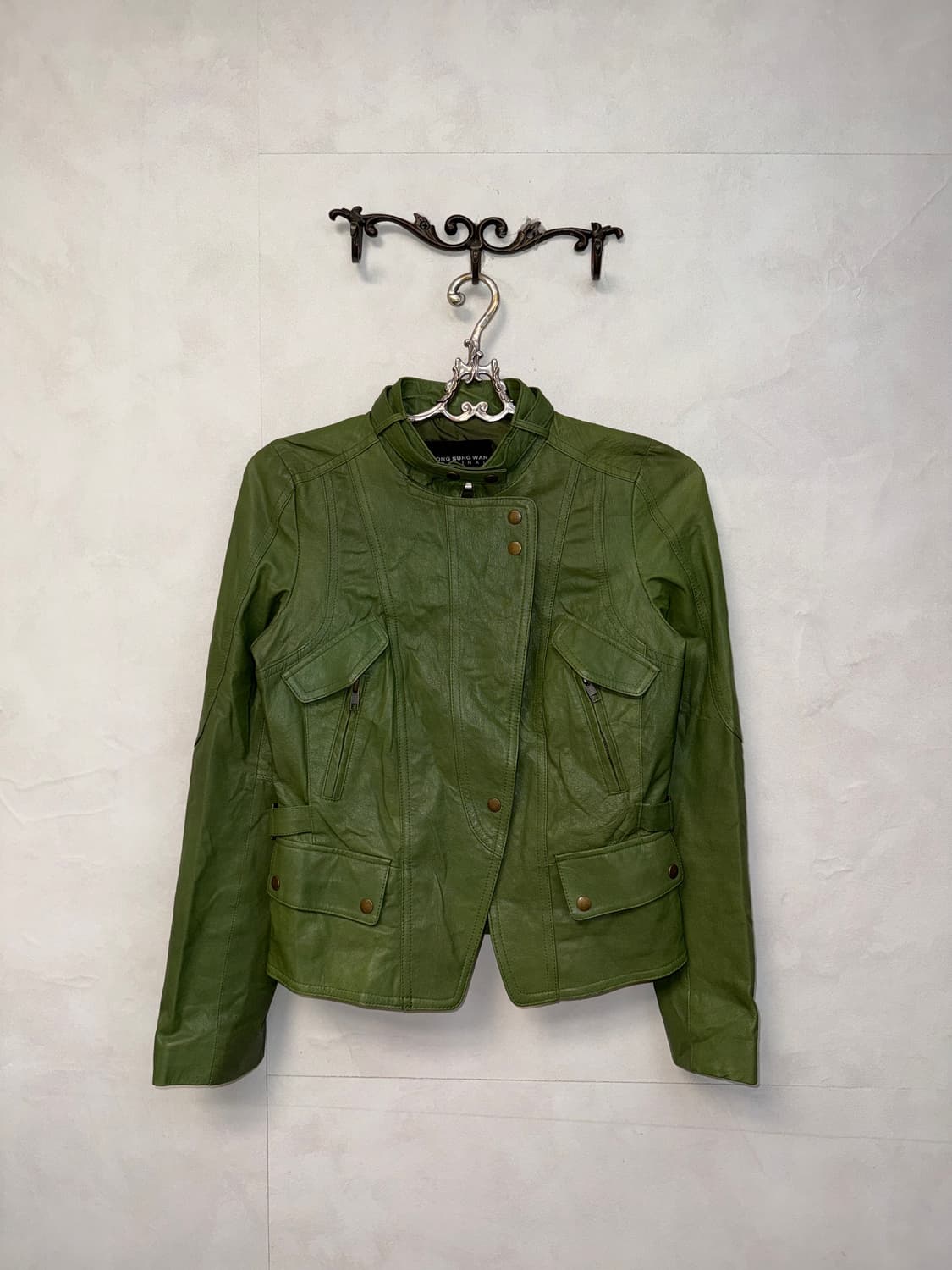 Green lamb skin pocket buckled jacket 상품이미지1