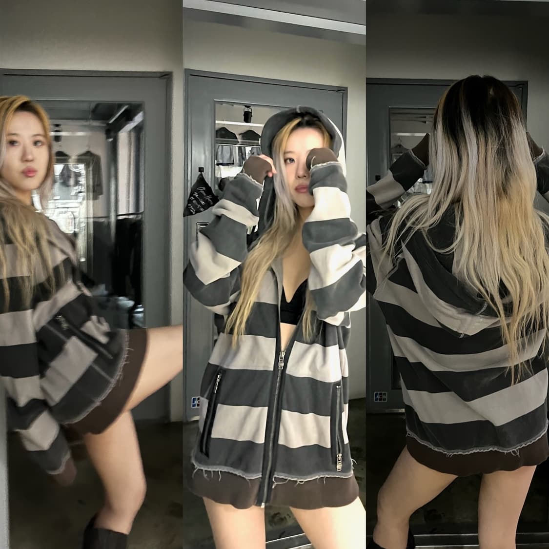 그런지 무드 스트라이프 후드집업 상품이미지1