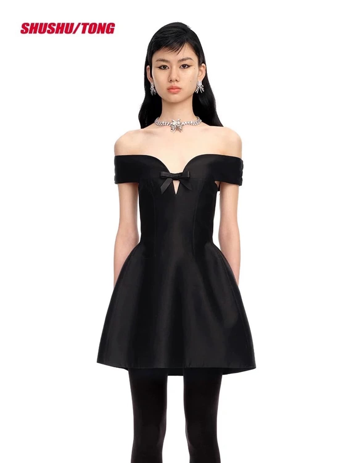 Shushutong 블랙 커브드 미니 드레스 상품이미지1