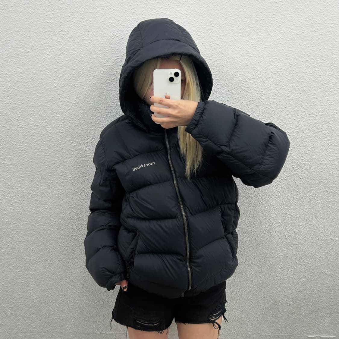 몽벨 미니로고 블랙 후드패딩 100 상품이미지3