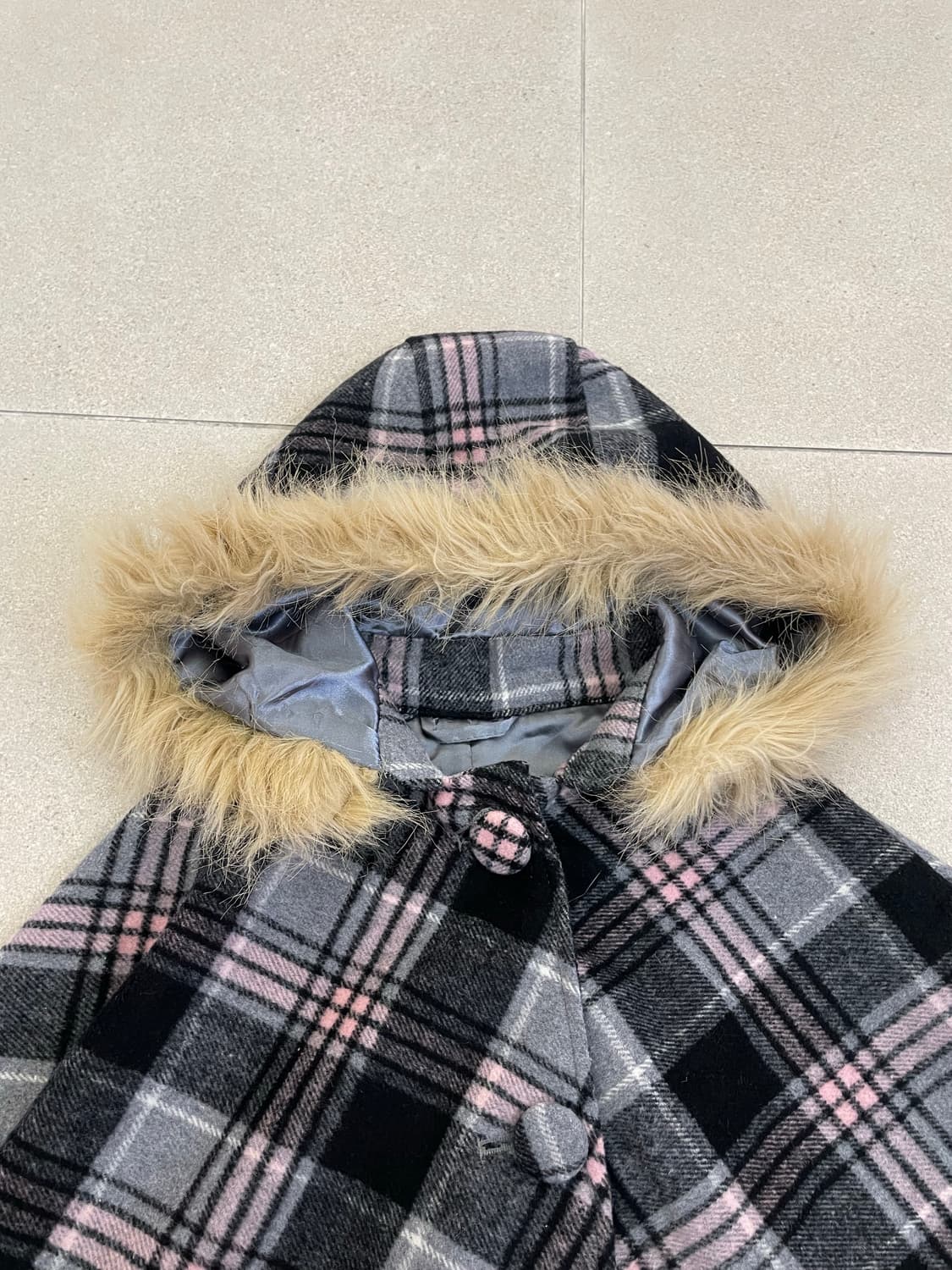 갸루 핑크체크 케이프 상품이미지2