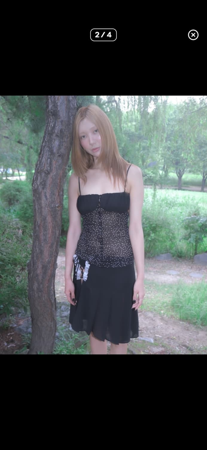 [루즈슬립오버] 도트 리본 나시 블라우스 상품이미지1