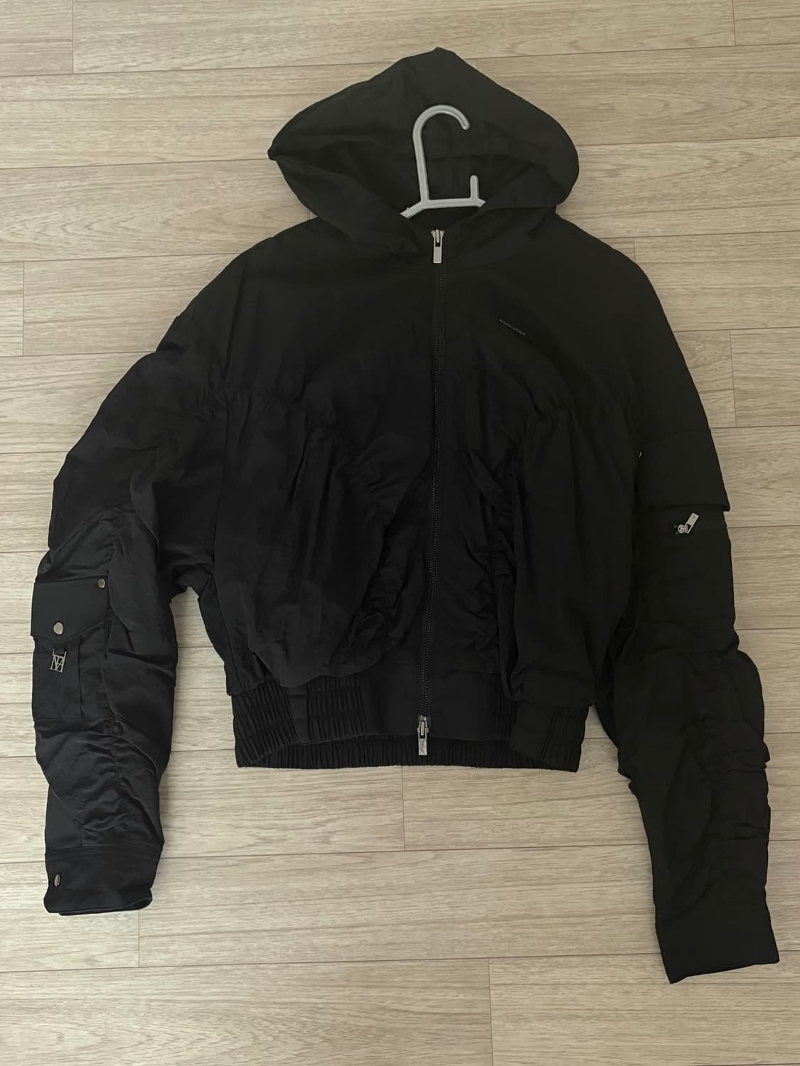 트리밍버드 나일론 셔링 셋업 집업 블랙 상품이미지4