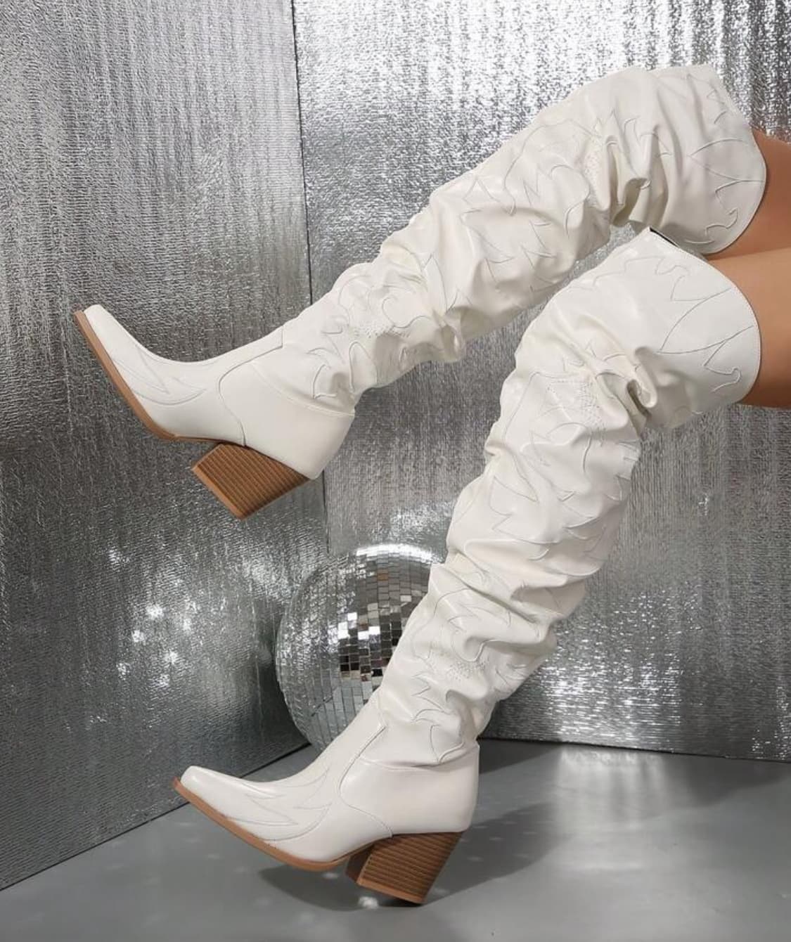 돌스킬 카우보이 싸이하이 부츠 화이트 40 상품이미지5