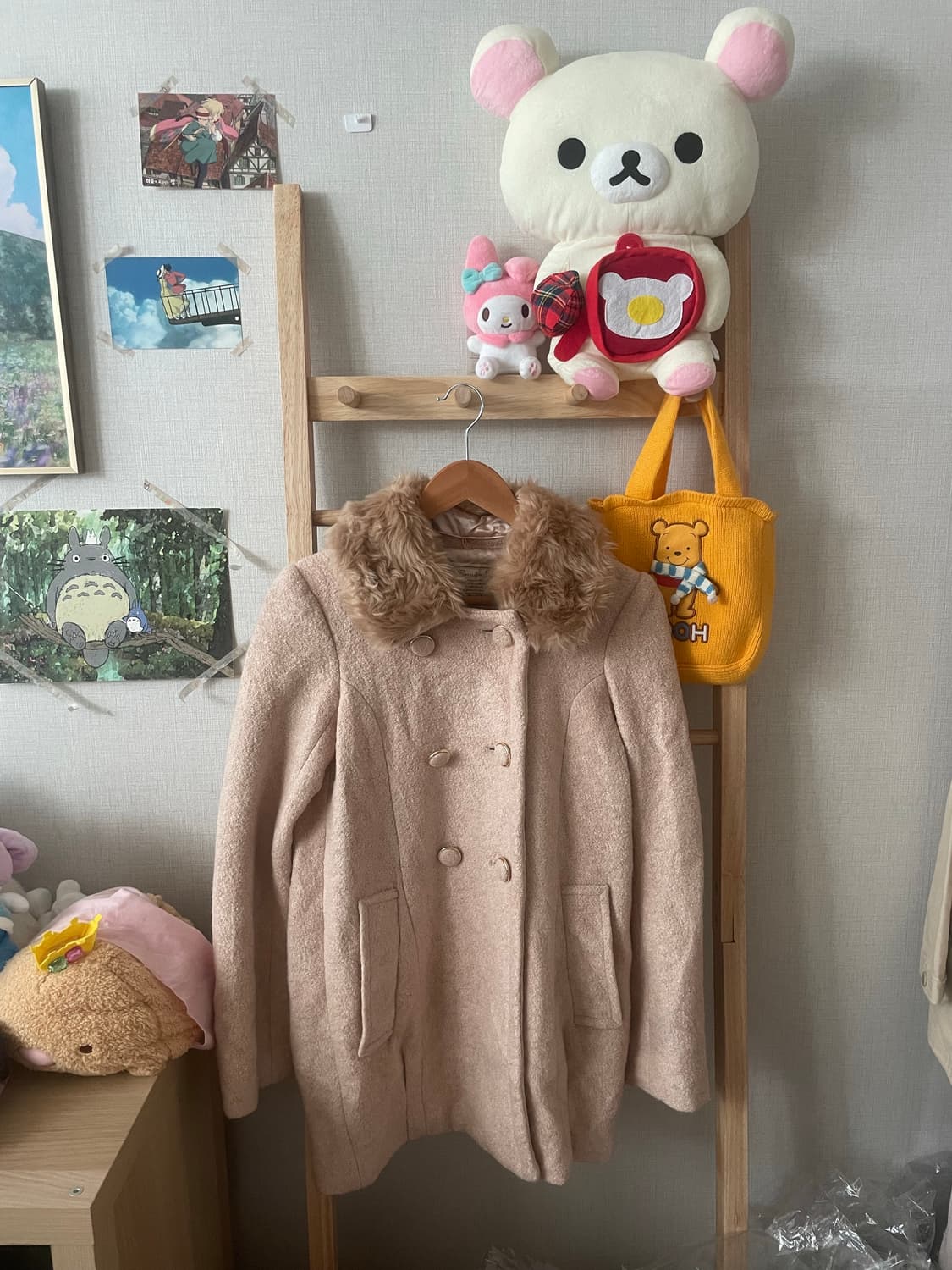 모리걸 빈티지 핑크 퍼 카라 숏코트 상품이미지1