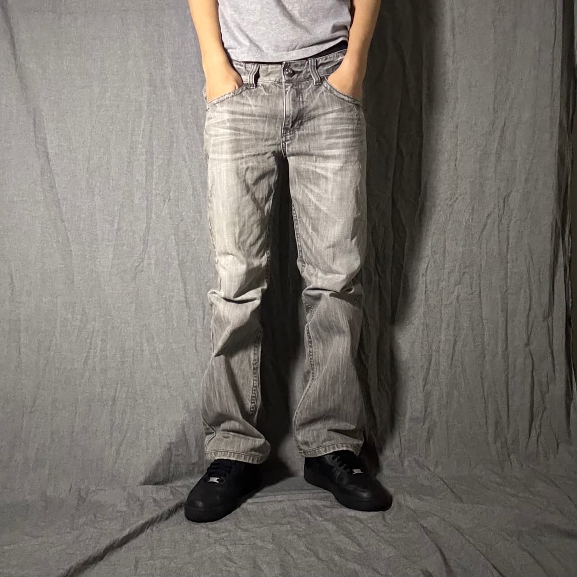 도트 햐골 자수 디테일 데님 팬츠 상품이미지2