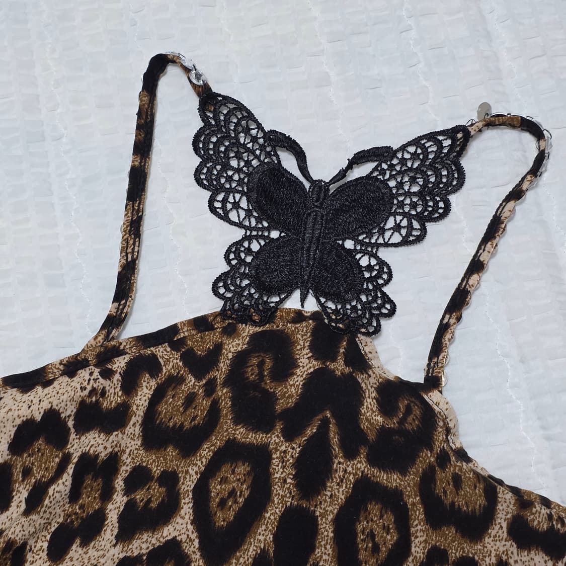 오네갸루 호피레오파드 버터플라이 레이스 등트임 슬리브리스 상품이미지4