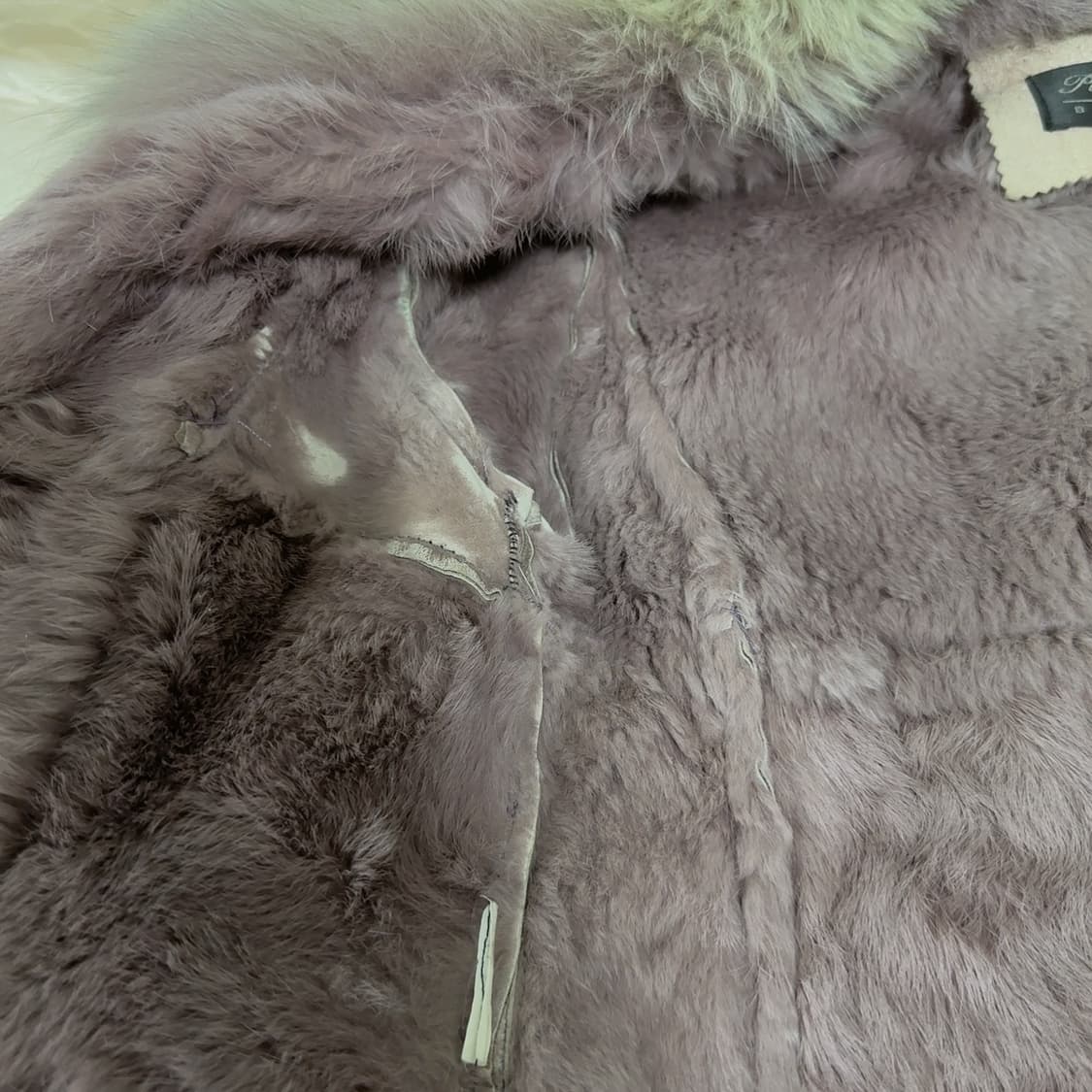 빈티지 연한 핑크 폭스퍼+안감토끼털 되지가죽자켓 무스탕 상품이미지6